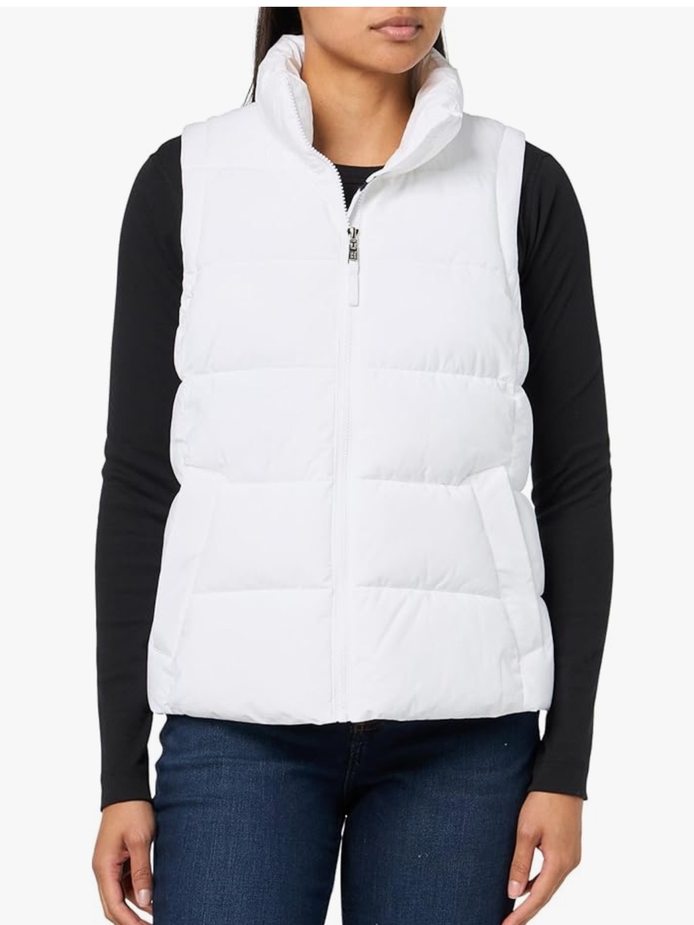 Tommy Hilfiger Puffer Vest Medium White Zip Quilted Pockets Womens